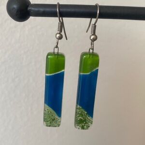 Glass Bar Green and Blue Dangle Earring